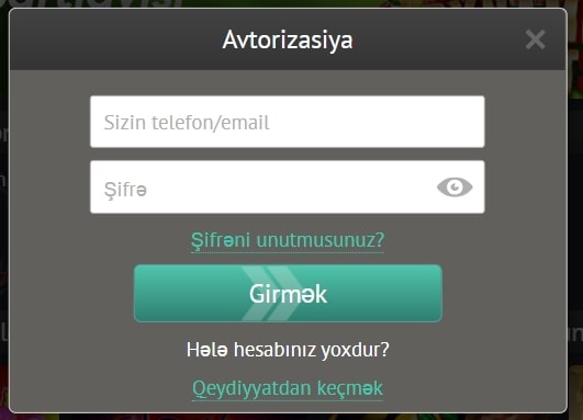 Avtorizasiya forması Pin Up Casino